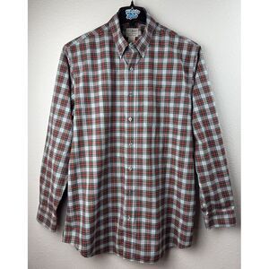 L.L. Bean Mens L-Tall Red Traditional Fit Plaid Long Sleeve Button Shirt